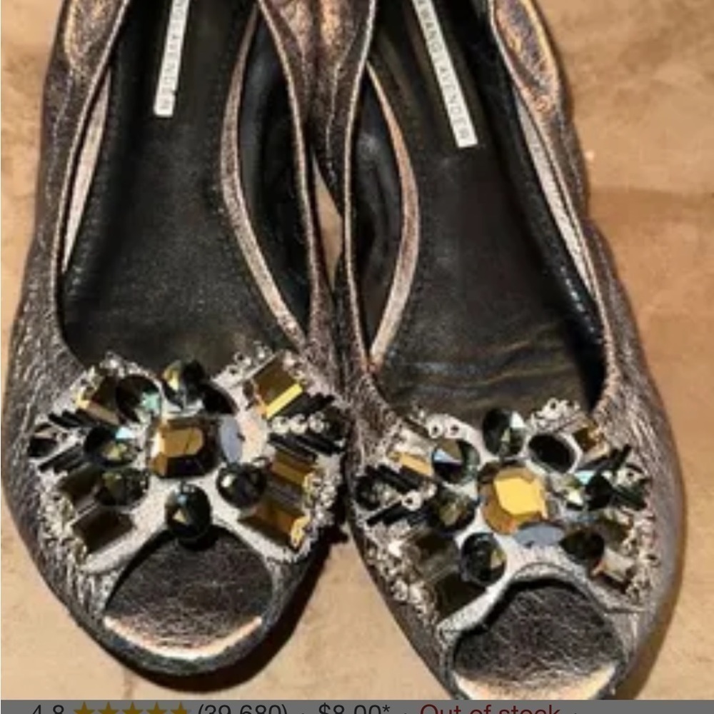 Vera Wang Lavender Label peep toe jewel embellishment flats bronze graphite sz 7
